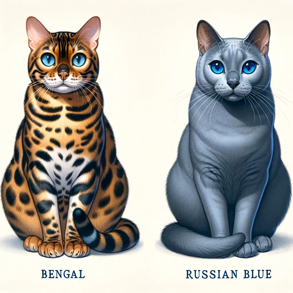 Bengal vs Russian Blue cat